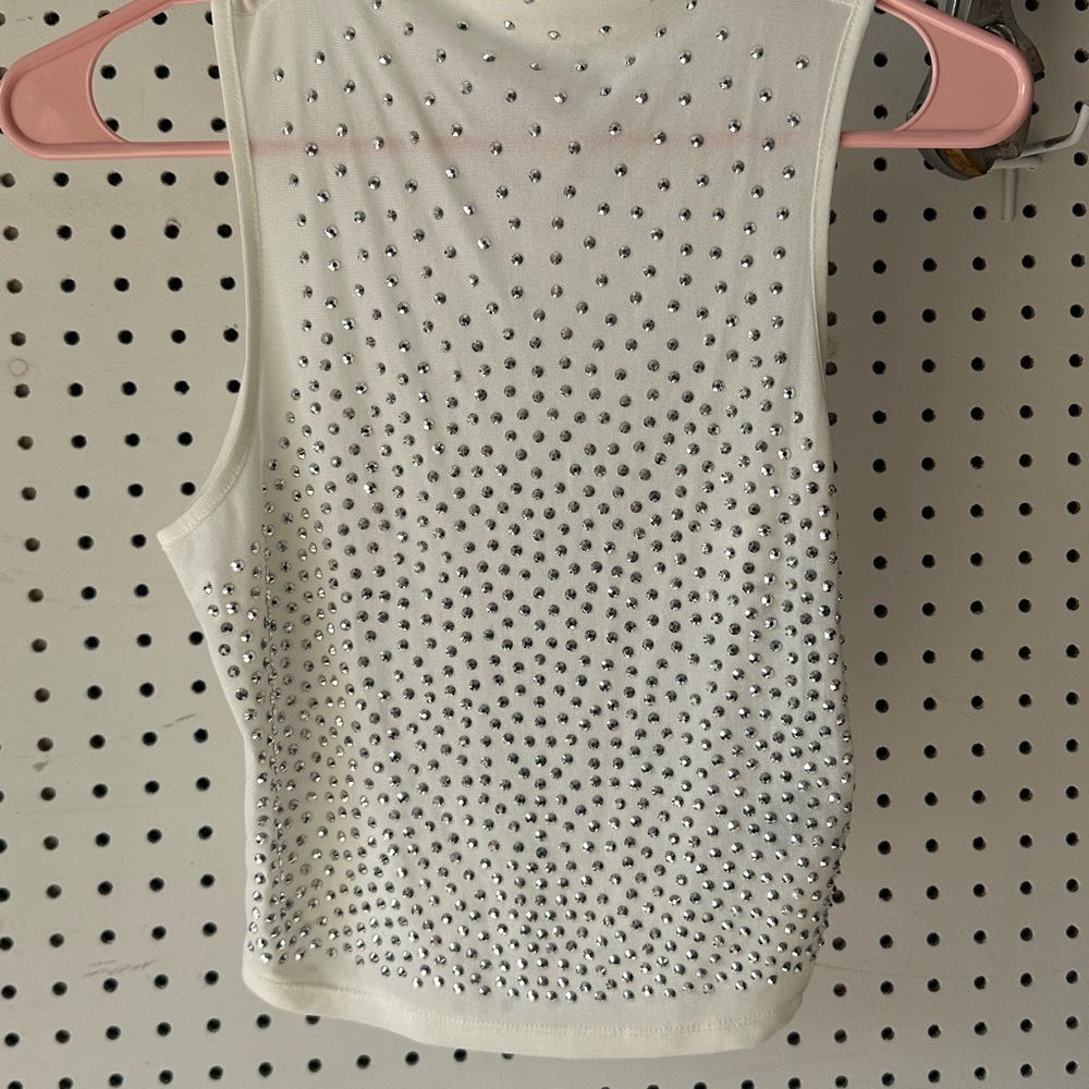 White Sleeveless Top with Silver Accents